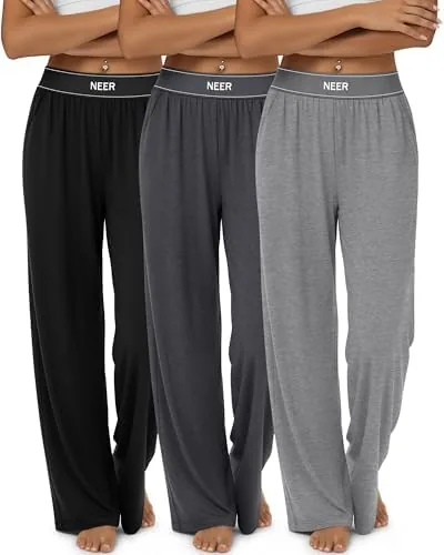 neer 3 pack womens cotton lounge high waisted pants 3 color set x large