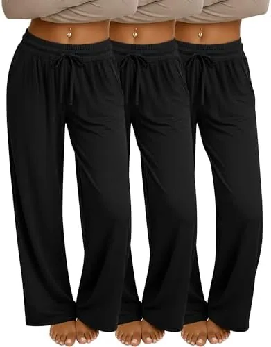 neer 3 pack womens wide leg sweatpants with pocketsx largeblack