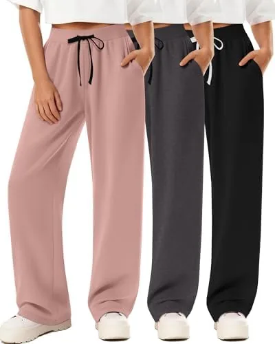 neer 3 pack womens yoga sweatpants wide leg drawstring baggy pants casual loose workout open bottom lounge pantsblack heather gray pinkx large