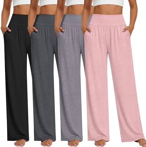 neer 4 pack womens wide leg yoga pants cozy lounge 4 color set x large